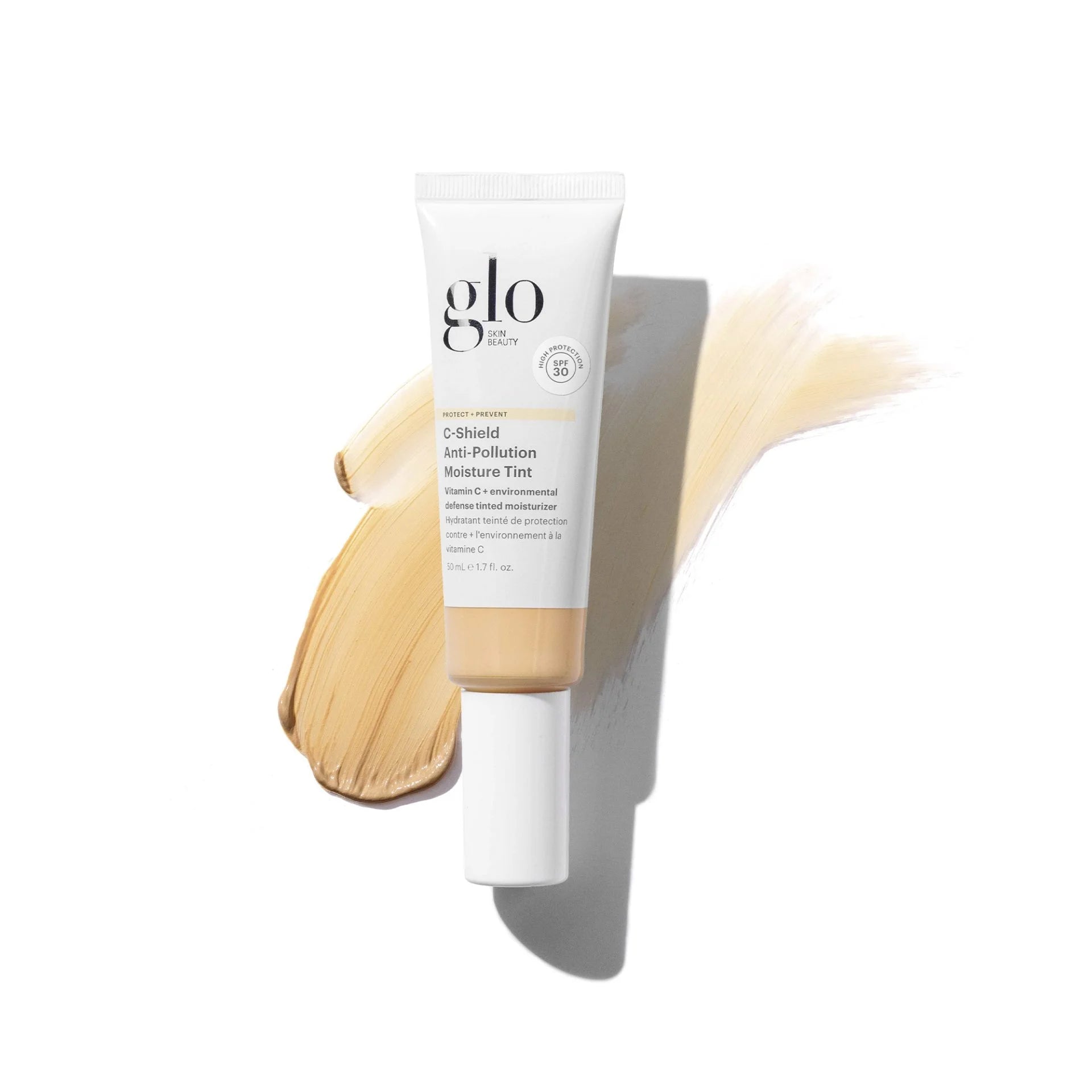 GLO SKIN BEAUTY apsauginis drėkinamasis kremas su atspalviu nuo taršos spf 30 c-shield protect+prevent c-shield anti-pollution moisture tint spf 30