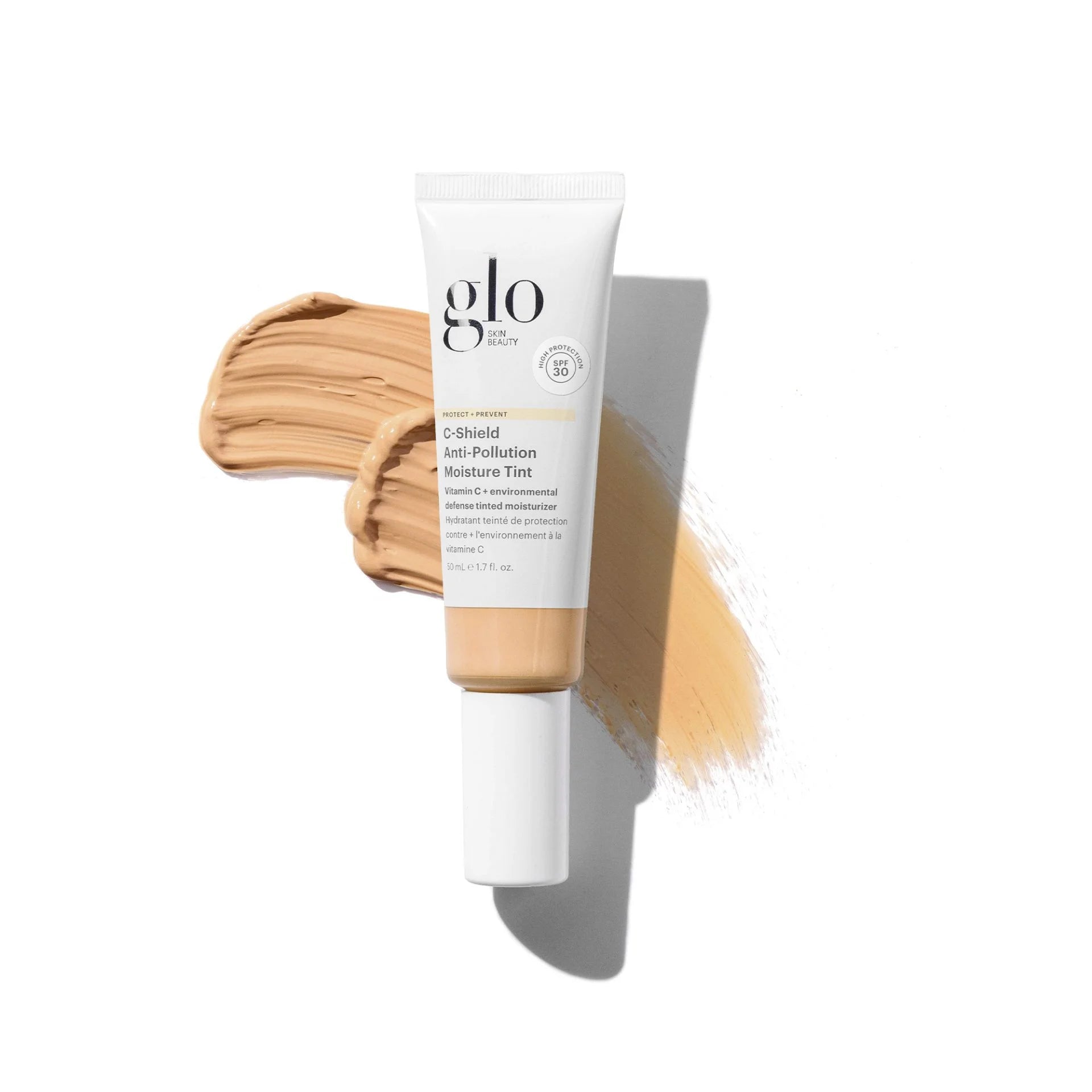GLO SKIN BEAUTY apsauginis drėkinamasis kremas su atspalviu nuo taršos spf 30 c-shield protect+prevent c-shield anti-pollution moisture tint spf 30