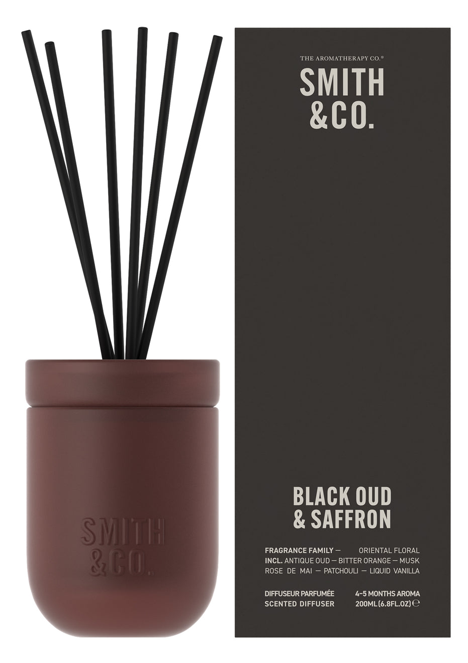 Smith & Co namų kvapas su lazdelėmis „Black Oud & Saffron“ 200 ml